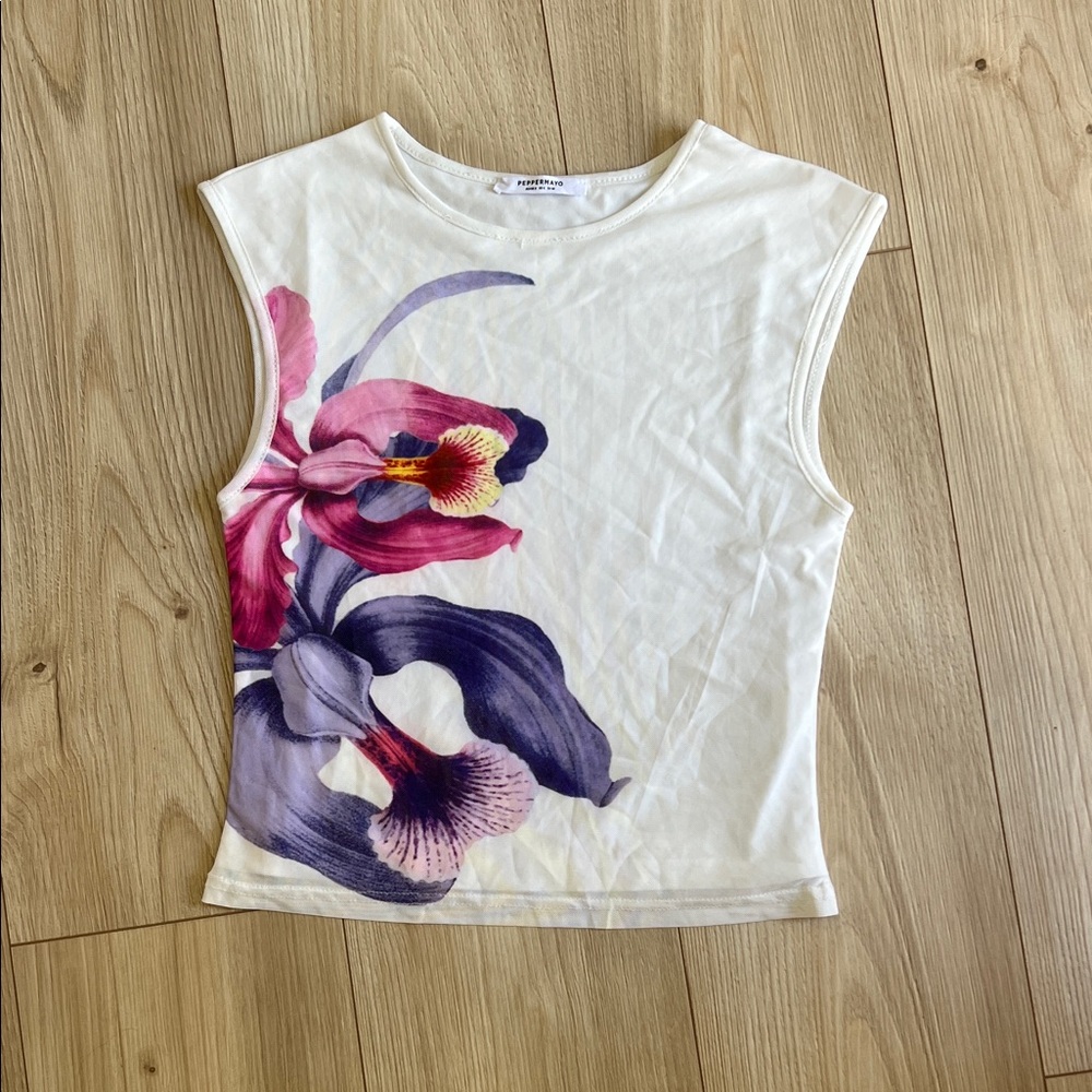 Peppermayo Floral Tank Top - White and Purple